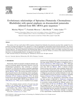 Evolutionary Relationships of Spirurina (Nematoda: Chromadorea: Rhabditida) with Special Emphasis on Dracunculoid Nematodes Inferred from SSU Rrna Gene Sequences Q