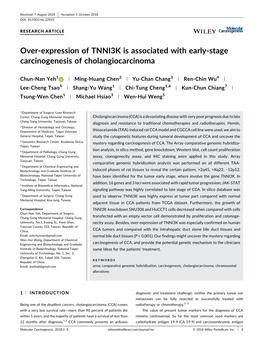 Over-Expression of TNNI3K Is Associated with Early-Stage Carcinogenesis of Cholangiocarcinoma