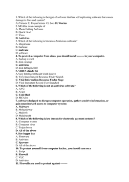 1. Which of the Following Is the Type of Software That Has Self-Replicating