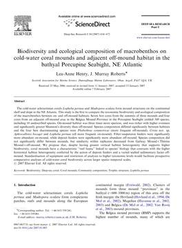 Biodiversity and Ecological Composition of Macrobenthos on Cold-Water Coral Mounds and Adjacent Off-Mound Habitat in the Bathyal Porcupine Seabight, NE Atlantic