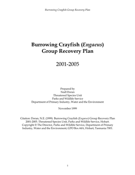 Burrowing Crayfish (Engaeus) Group Recovery Plan