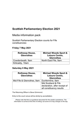 Scottish Parliamentary Election 2021 Media Information Pack