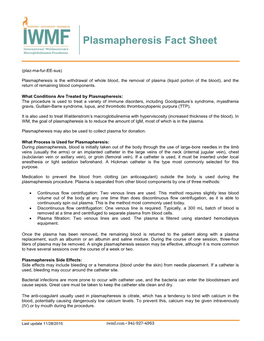Plasmapheresis Fact Sheet