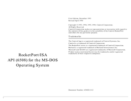 Rocketport/ISA API (6508) for the MS-DOS Operating System