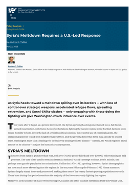 Syria's Meltdown Requires a U.S.-Led Response | the Washington