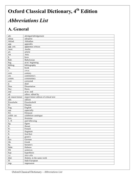 Abbreviations List A