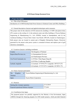 JCM TH F PDD Ver02.0 1 JCM Project Design Document Form A. Project Description A.1. Title of the JCM Project Introduction Of