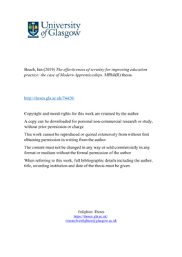 Beach, Ian (2019) the Effectiveness of Scrutiny for Improving Education Practice: the Case of Modern Apprenticeships