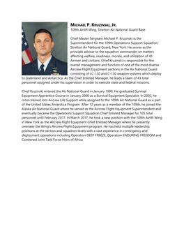 MICHAEL P. KRUZINSKI, JR. 109Th Airlift Wing, Stratton Air National Guard Base Chief Master Sergeant Michael P. Kruzinski Is