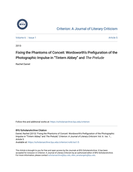 Fixing the Phantoms of Conceit: Wordsworth’S Prefiguration of the Photographic Impulse in “Tintern Abbey” and the Prelude