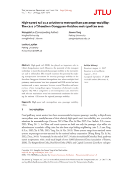 High-Speed Rail As a Solution to Metropolitan Passenger Mobility: the Case of Shenzhen-Dongguan-Huizhou Metropolitan Area