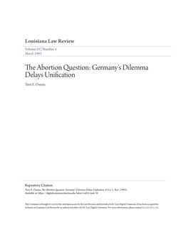 The Abortion Question: Germany's Dilemma Delays Unification Terri E