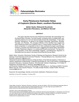 Early Pleistocene Freshwater Fishes of Copăceni (Dacian Basin, Southern Romania)