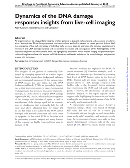 Dynamics of the DNA Damage Response: Insights from Live-Cell Imaging Ketki Karanam, Alexander Loewer and Galit Lahav