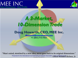 A 3-Market, 10-Dimension Trade Doug Howarth, CEO, MEE Inc