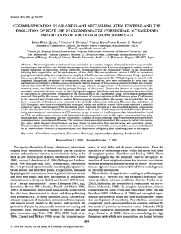 Codiversification in an Ant-Plant Mutualism: Stem Texture And