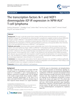 The Transcription Factors Ik-1 and MZF1 Downregulate IGF-IR