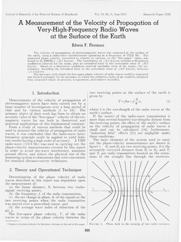 A Measurement of the Velocity of Propagation of Very-High-Frequency Radio Waves at the Surface of the Earth