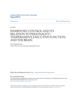 Inhibitory Control and Its Relation to Personality/Temperament, Executive Function, and the Brain