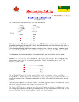 Modern Ace Asking Lecture Notes for Regina Redcoat Regional © 2007-2009 Barry C