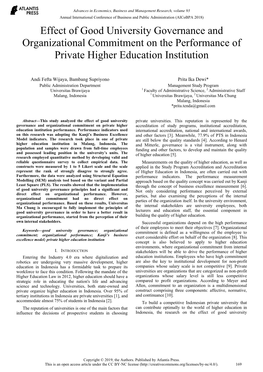 Effect of Good University Governance and Organizational Commitment on the Performance of Private Higher Education Institution