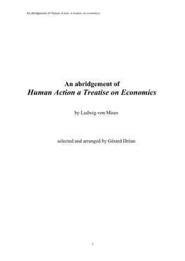 Human Action a Treatise on Economics