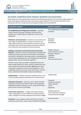 In-Scope Construction Trades Worker Occupations