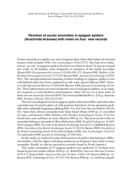 Revision of Ocular Anomalies in Epigean Spiders (Arachnida:Araneae) with Notes on Four New Records