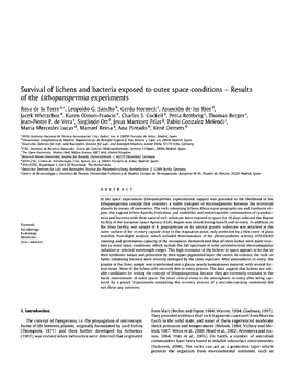 Survival of Lichens and Bacteria Exposed to Outer Space Conditions Â