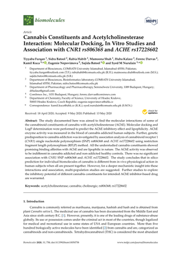 Cannabis Constituents and Acetylcholinesterase Interaction: Molecular Docking, in Vitro Studies and Association with CNR1 Rs806368 and ACHE Rs17228602