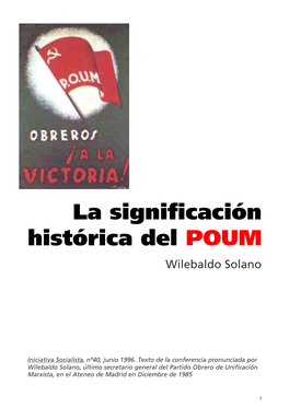 La Significación Histórica Del POUM Wilebaldo Solano