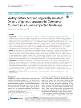 Drivers of Genetic Structure in Gammarus Fossarum in a Human-Impacted Landscape Martina Weiss1* and Florian Leese1,2