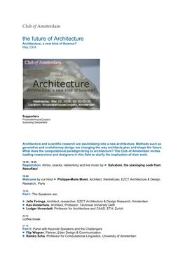 The Future of Architecture Architecture, a New Kind of Science? May 2004