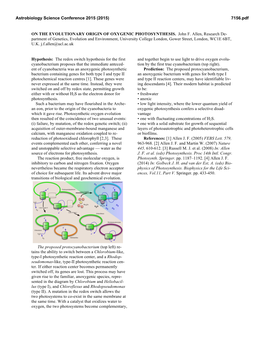 On the Evolutionary Origin of Oxygenic Photosynthesis