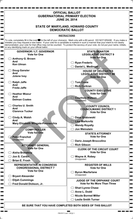 Official Ballot Gubernatorial Primary Election June 24, 2014