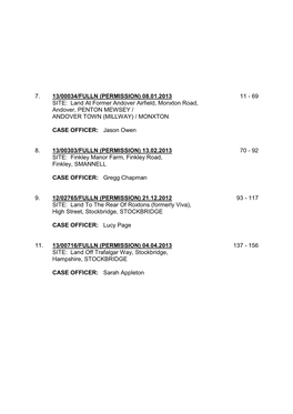 7. 13/00034/FULLN (PERMISSION) 08.01.2013 11 - 69 SITE: Land at Former Andover Airfield, Monxton Road, Andover, PENTON MEWSEY / ANDOVER TOWN (MILLWAY) / MONXTON