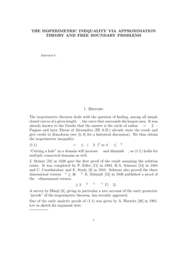 The Isoperimetric Inequality Via Approximation Theory and Free Boundary Problems