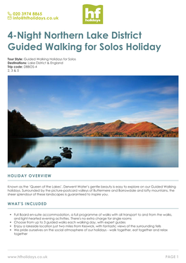 4-Night Northern Lake District Guided Walking for Solos Holiday