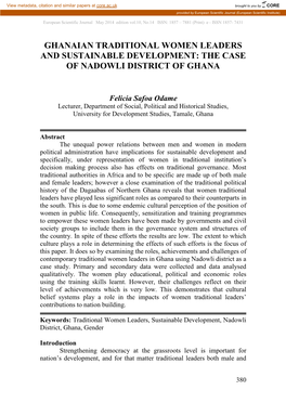 Ghanaian Traditional Women Leaders and Sustainable Development: the Case of Nadowli District of Ghana