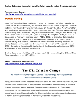 The 1752 Calendar Change