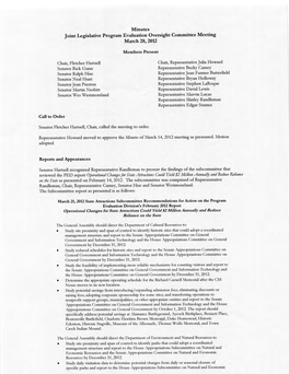 Minutes Joint Legislative Program Evaluation Oversight Committee Meeting March 28, 2012