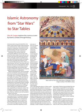 Islamic Astronomy from “Star Wars” to Star Tables