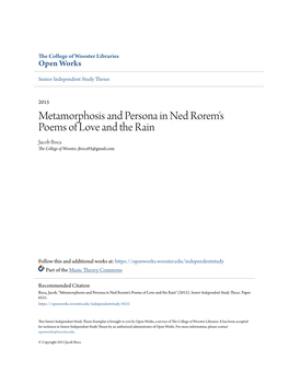 Metamorphosis and Persona in Ned Rorem's Poems of Love and the Rain Jacob Boca the College of Wooster, Jboca93@Gmail.Com