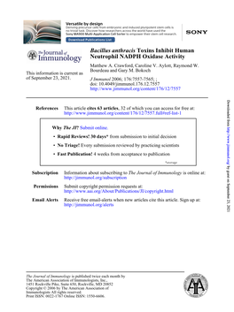 Neutrophil NADPH Oxidase Activity Toxins Inhibit Human Bacillus