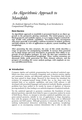 An Algorithmic Approach to Manifolds