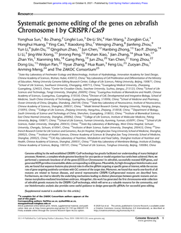 Systematic Genome Editing of the Genes on Zebrafish Chromosome 1 by CRISPR/Cas9