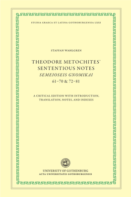 Theodore Metochites' Sententious Notes