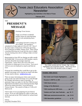 Texas Jazz Educators Association Newsletter PRESIDENT's MESSAGE