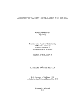 Assessment of Transient Negative Affect in Synesthesia