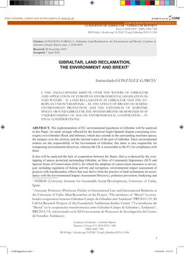 GIBRALTAR, LAND RECLAMATION, the ENVIRONMENT and BREXIT1 Inmaculada GONZÁLEZ GARCÍA2